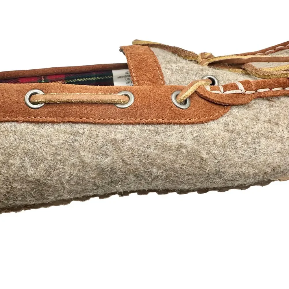 Lands’ End | Men | Wool Felt Suede Leather Brown Cozy Moccasin Slippers | 10 D